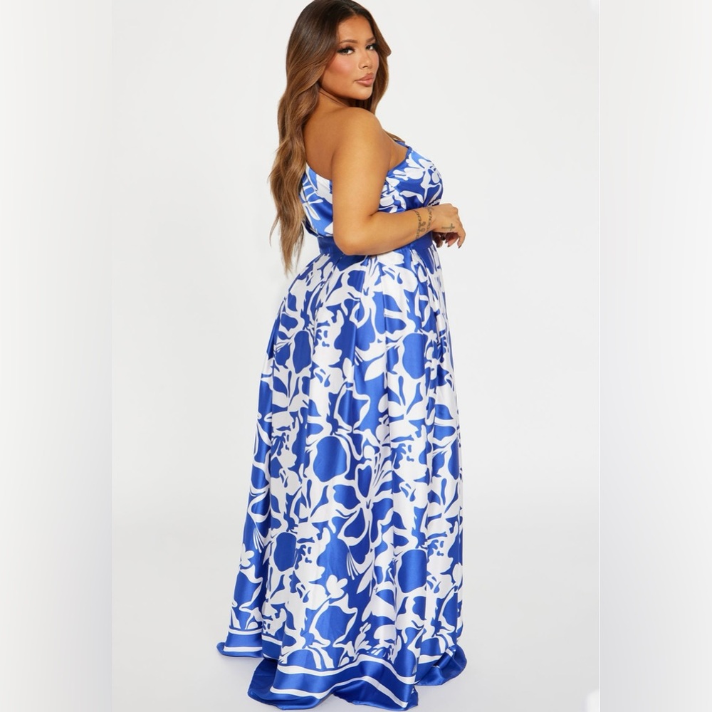 Vacation Destination Satin Maxi Dress - Blue/combo